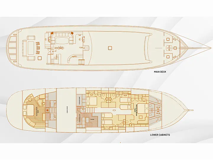 Layout and deck plan of Superior Gulet Queen of Datca in Kos Island in Greece