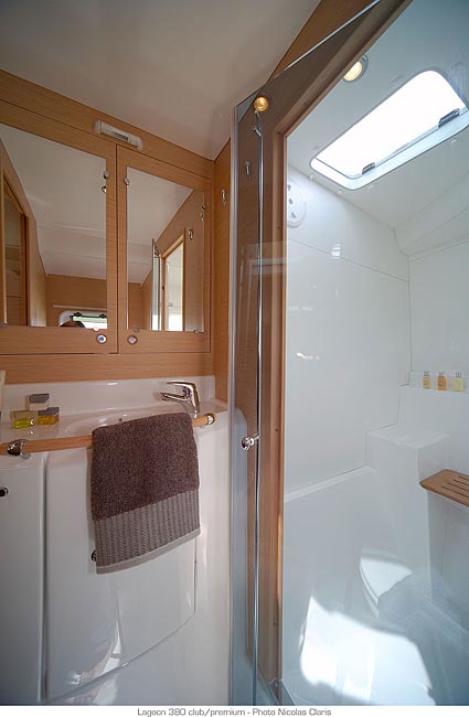 Bathroom in catamaran Lagoon 380 in Martinique in Caribbean