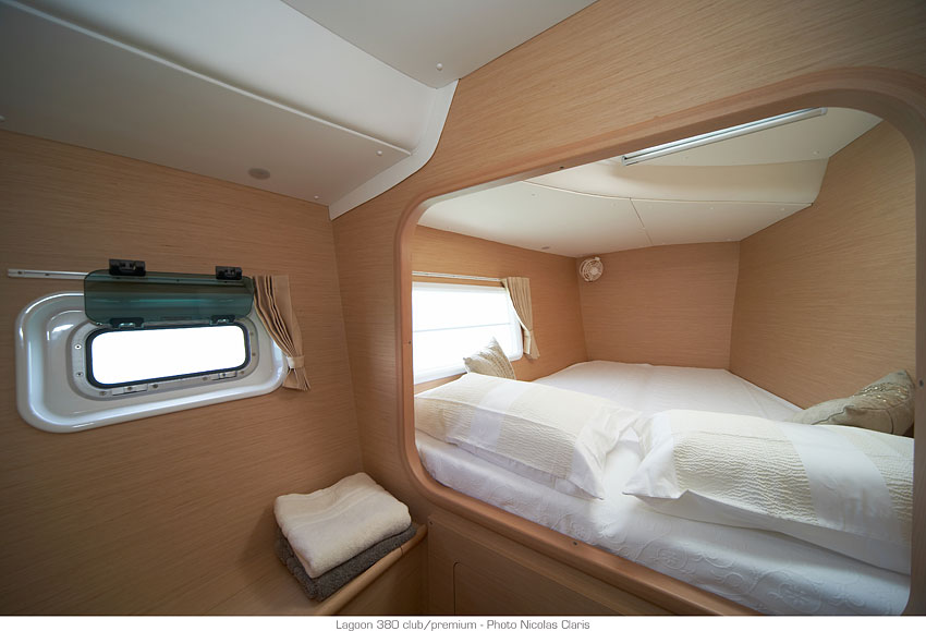 Forward cabin in catamaran Lagoon 380 in Martinique in Caribbean