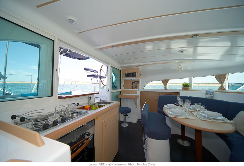 Galley in catamaran Lagoon 380 in Martinique in Caribbean