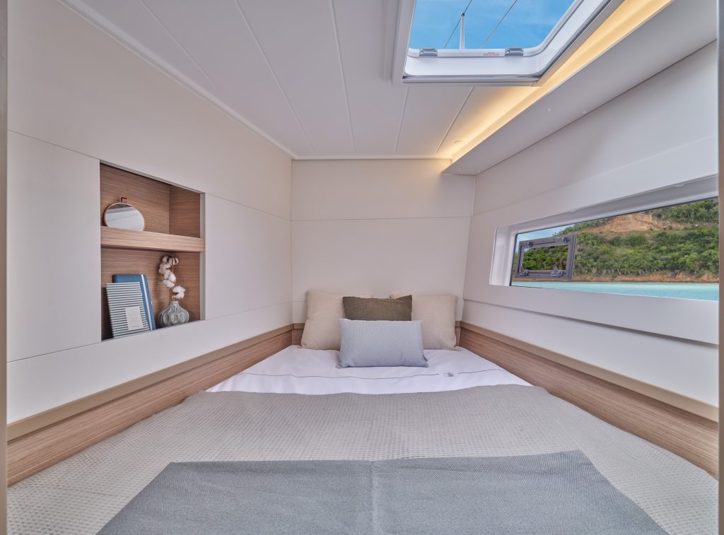 Forward cabin in catamaran Lagoon 40 in Le Marin in Martinique