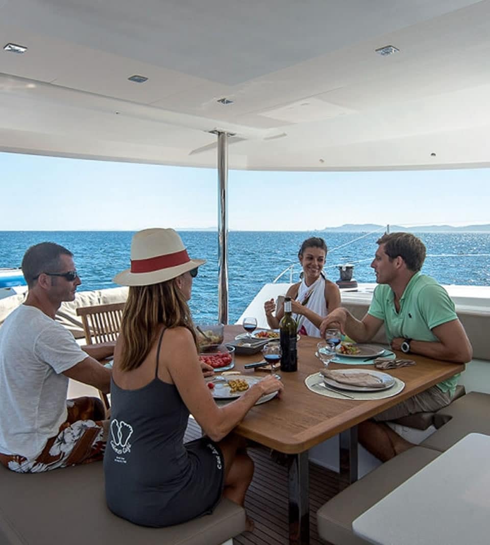 Cockpit table of catamaran Saba 50 in Martinique
