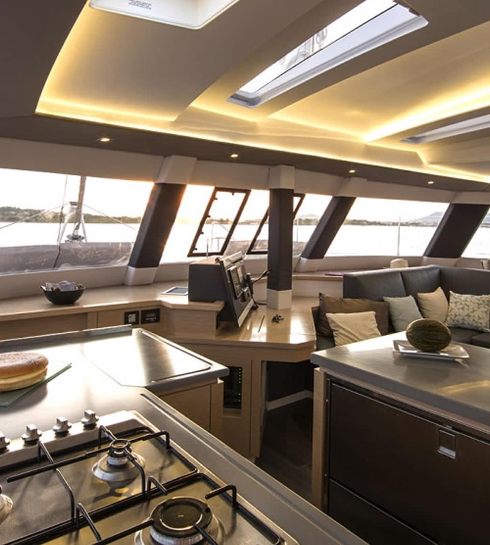 Galley and saloon of catamaran Saba 50
