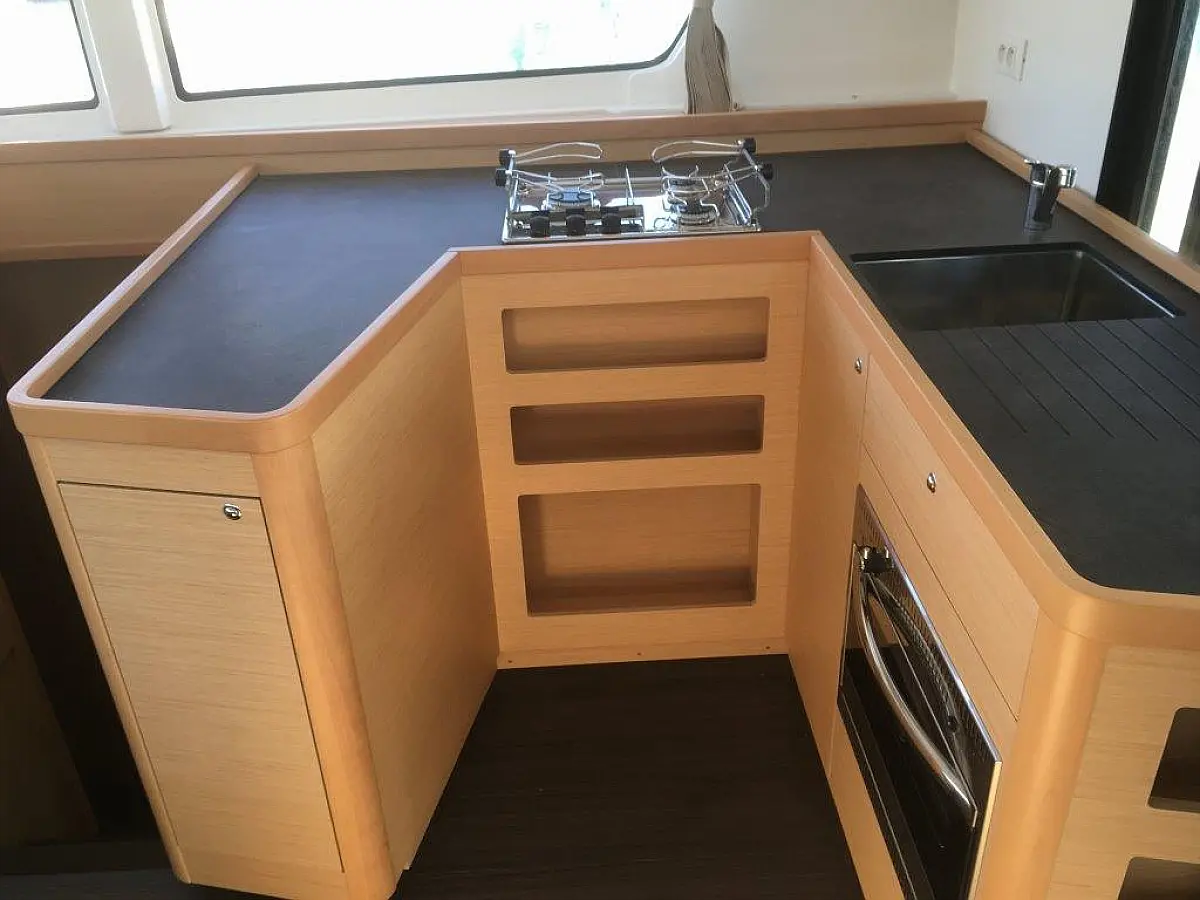 Galley in catamaran Lagoon 42 Tidre for charter in Guadeloupe
