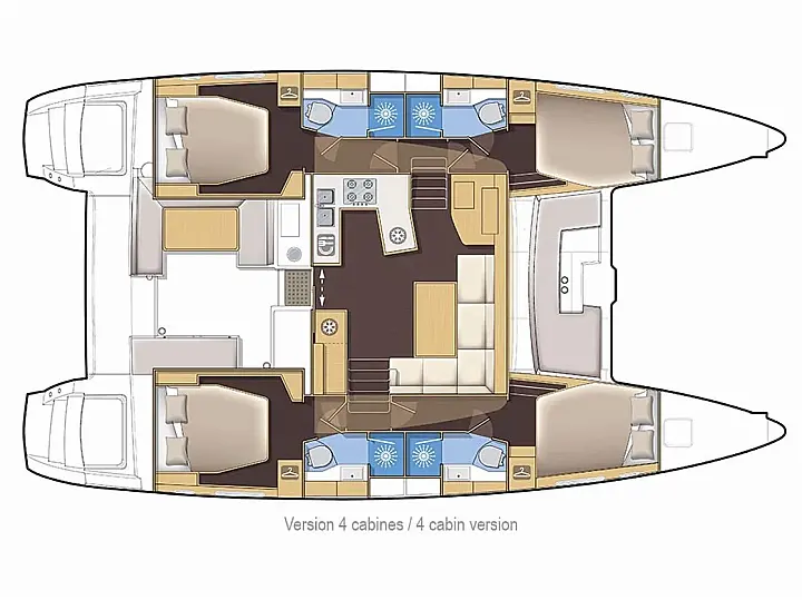 Layout of catamaran Lagoon 450 Lorena for charter in Martinique