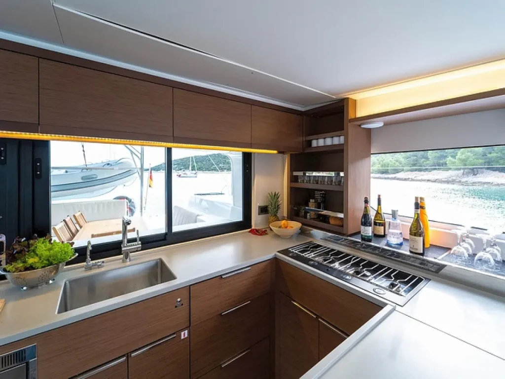 Galley in catamaran Lagoon 46 Sol Griso for charter in Cuba