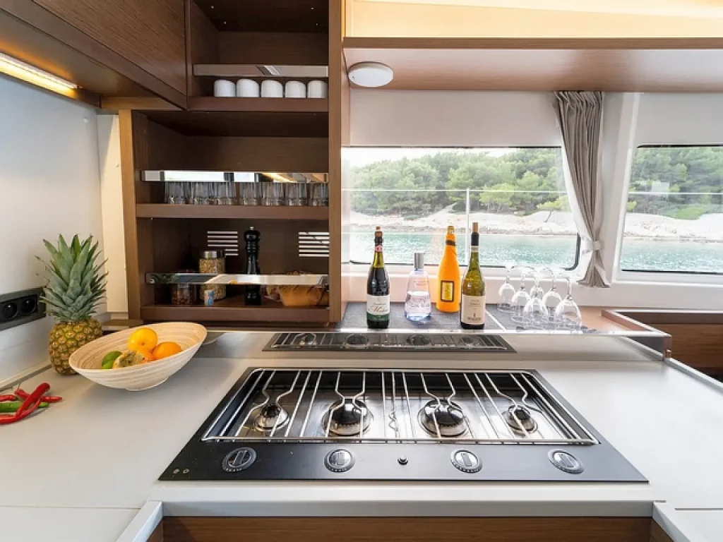 Galley in catamaran Lagoon 46 Sol Griso for charter in Cuba