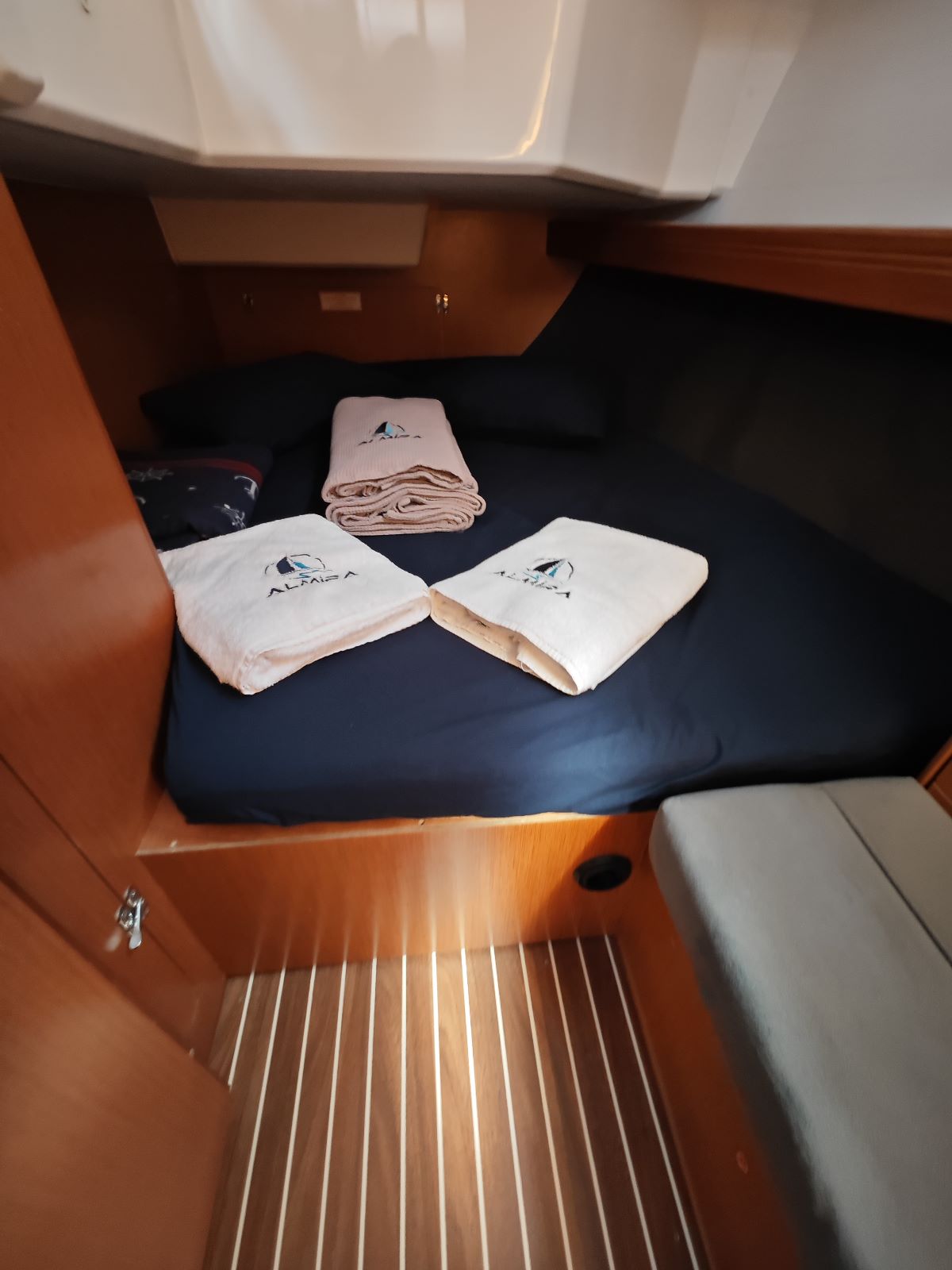 Aft cabin in sailing boat Bavaria Cruiser 37 Almira for charter in Fethiye in Turkey