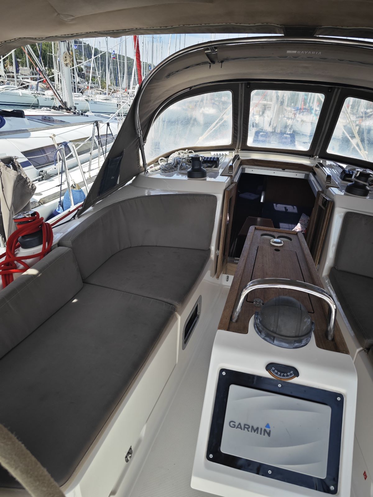 Cockpit of sailing boat Bavaria Cruiser 37 Almira for charter in Fethiye in Turkey