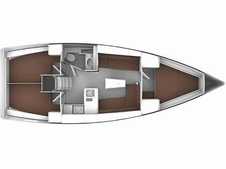 Layout of sailing boat Bavaria Cruiser 37 Almira Layout for charter in Fethiye in Turkey