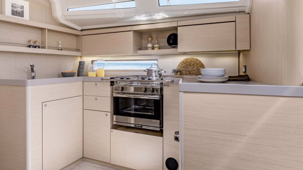 Galley in sailing yacht Moorings 42.3 for charter in Saint Martin in Caribbean