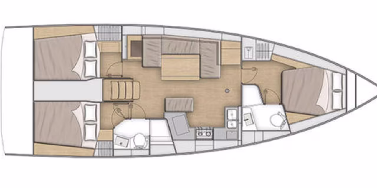 Layout of sailing yacht Moorings 42.3 for charter in Antigua and Barbuda in Caribbean