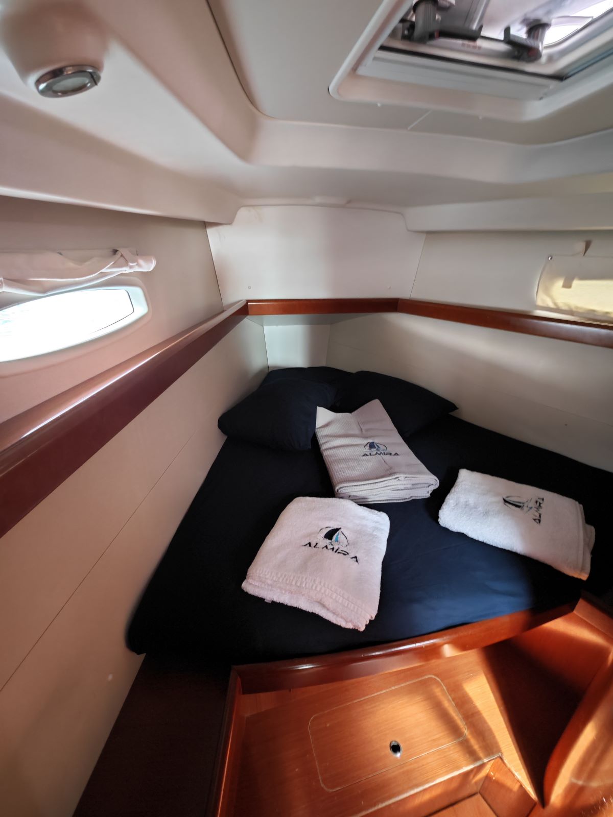 Forward cabin in sailing yacht Beneteau Oceanis 40 Violet for charter in Fethiye in Turkey