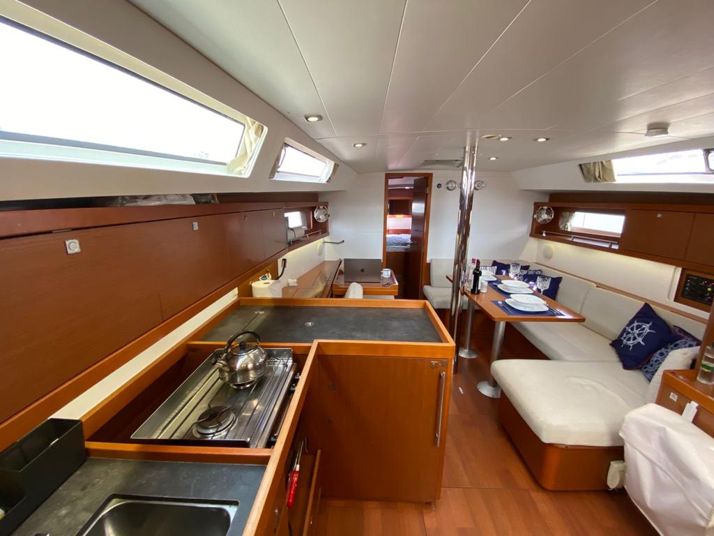 Galley in bathroom in sailing yacht Beneteau Oceanis 41 Tina for charter in Fethiye in Turkey