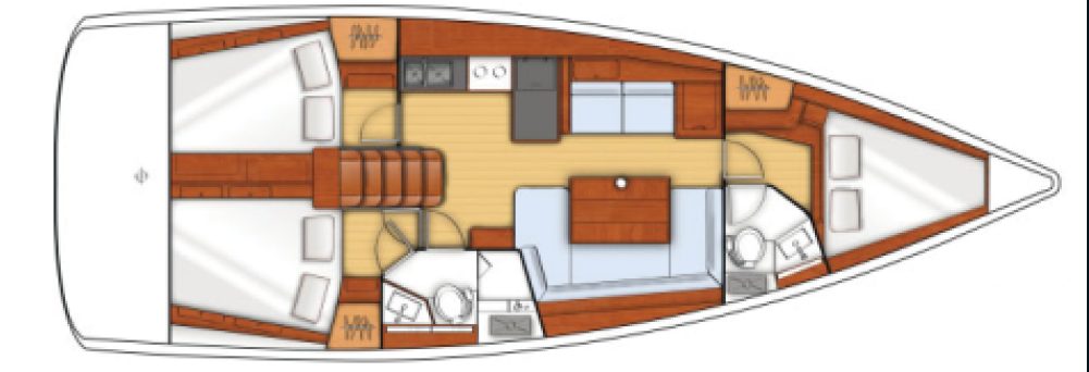 Layout of sailing yacht Beneteau Oceanis 41 Tina for charter in Fethiye in Turkey