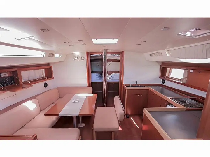 Saloon in sailing yacht Beneteau Oceanis 48 Athena for charter in Fethiye in Turkey