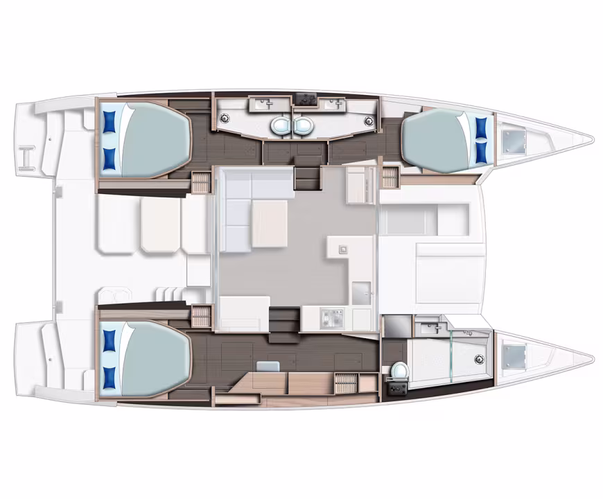 Layout of catamaran Moorings 4200 for charter in Saint Martin in Caribbean
