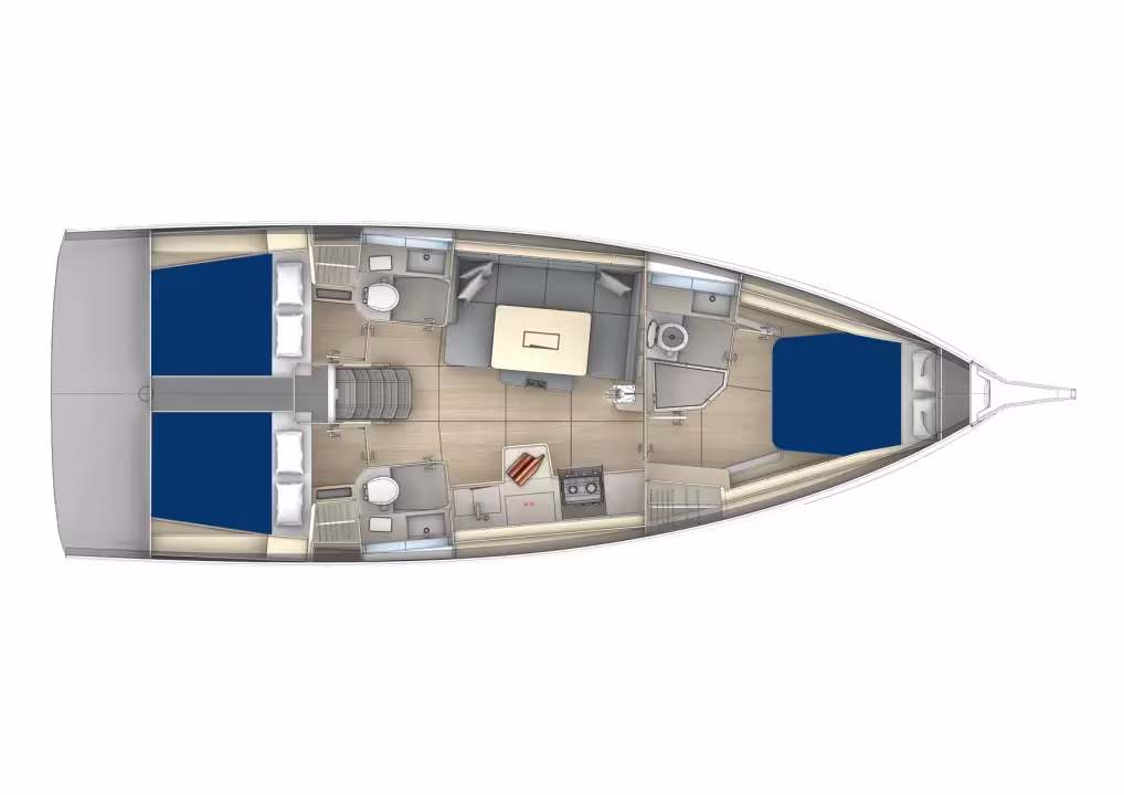 Layout of sailing yacht Dufour 41 (Moorings 41.3) for charter in Saint Martin in Caribbean