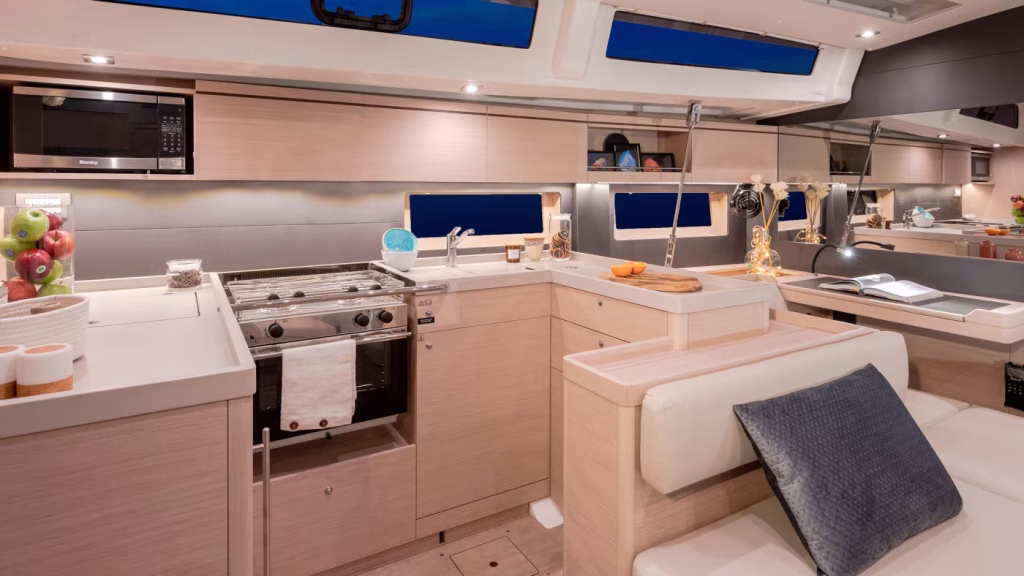 Galley in sailing yacht Moorings 52.4 for charter in Saint Martin in Caribbean