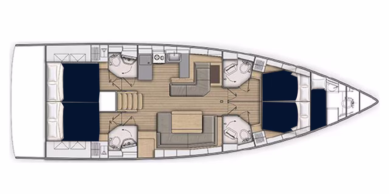 Layout of sailing yacht Moorings 52.4 for charter in Saint Martin in Caribbean