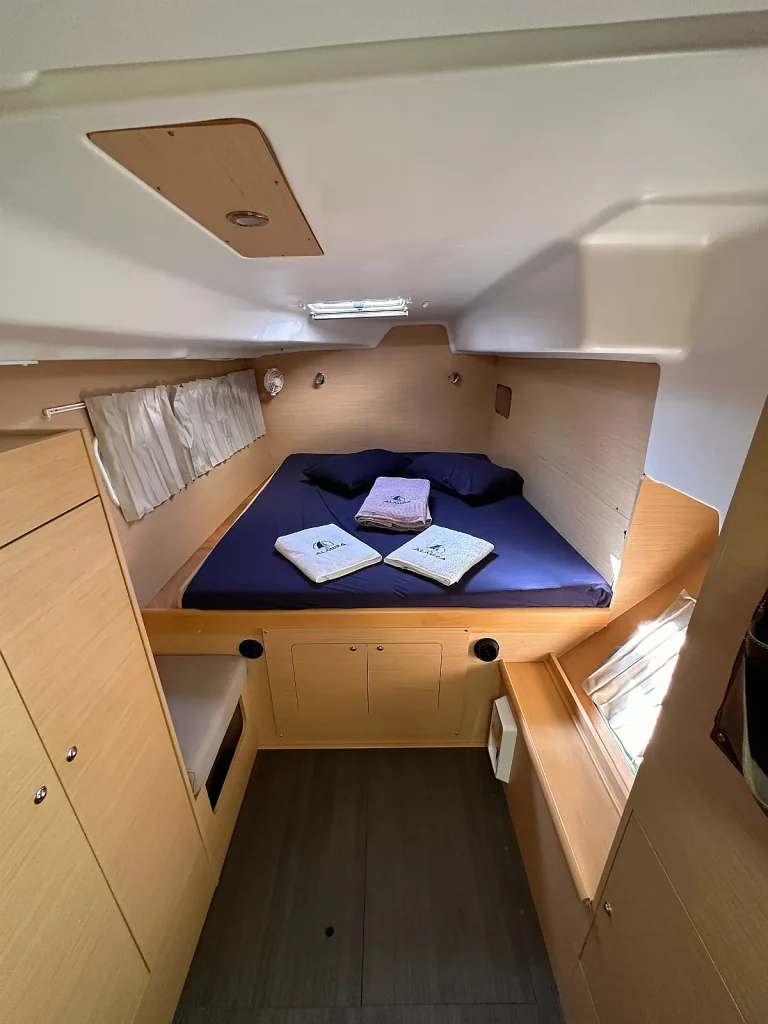 Aft cabin in catamaran Lagoon 380 Miko for charter in Fethiye in Turkey
