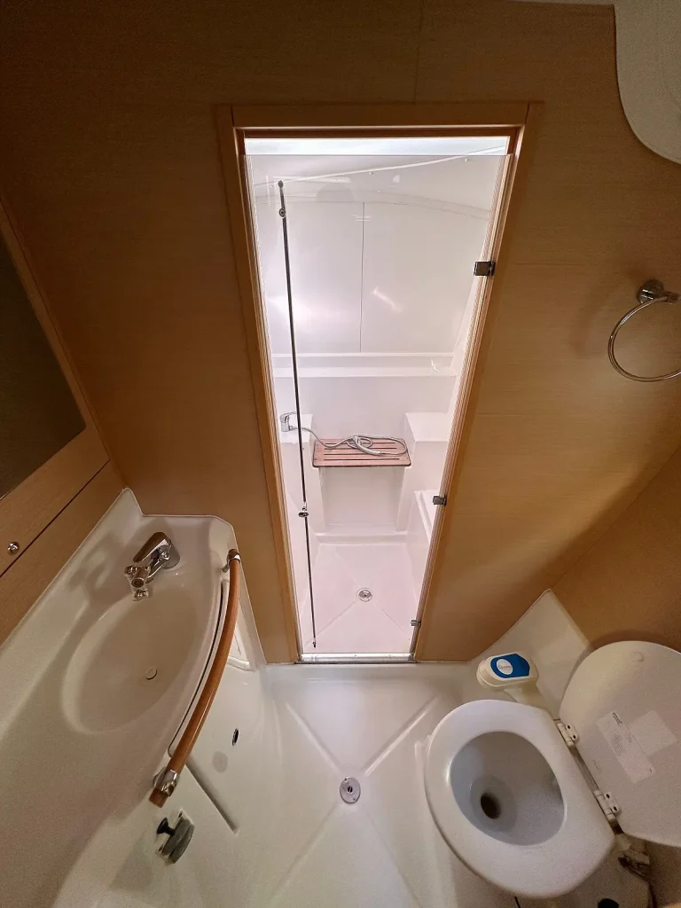 Bathroom in catamaran Lagoon 380 Miko for charter in Fethiye in Turkey
