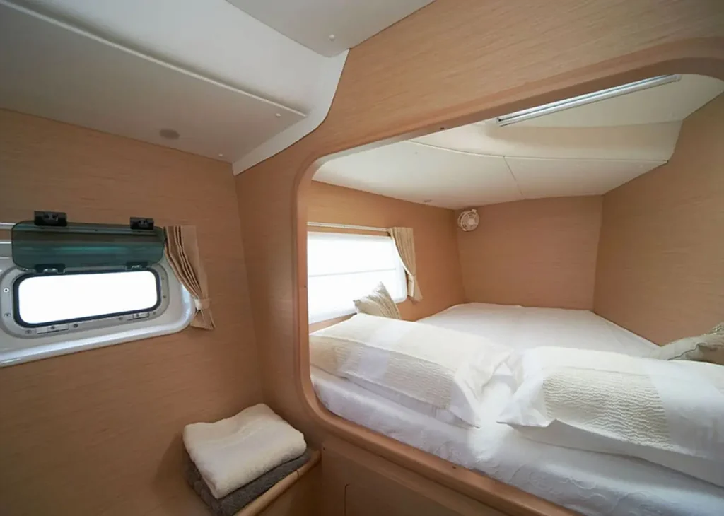 Forward cabin in catamaran Lagoon 380 Miko for charter in Fethiye in Turkey