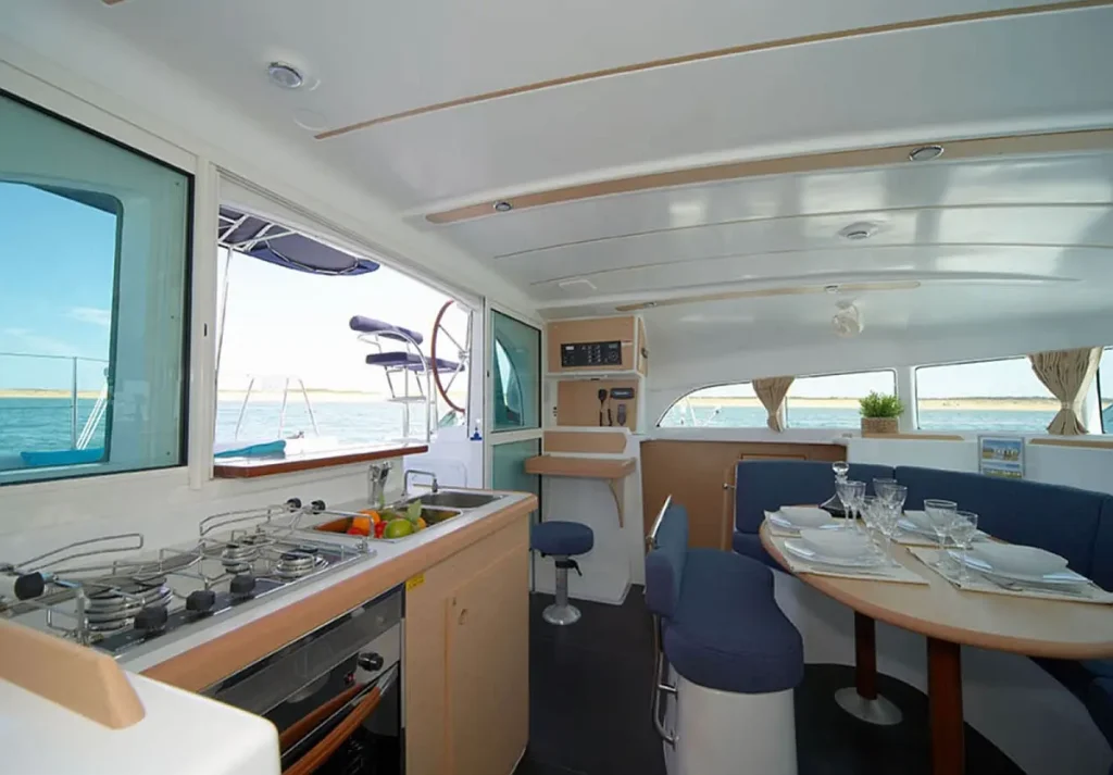 Galley of catamaran Lagoon 380 Miko for charter in Fethiye in Turkey