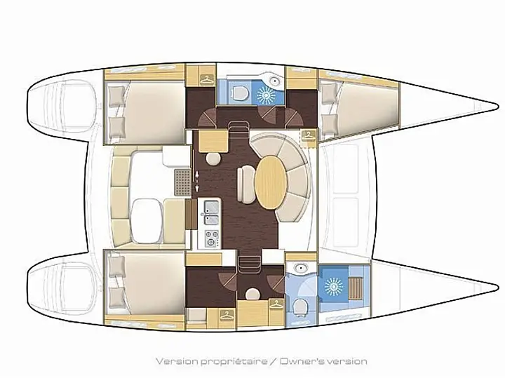 Layout of catamaran Lagoon 380 Miko for charter in Fethiye in Turkey