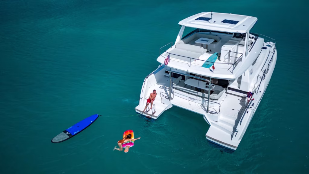 Power catamaran Moorings 464 for charter in St. Lucia in Caribbean