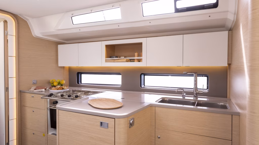 Galley in sailing yacht Dufour 41 (Moorings 41.3) for charter in Tortola in British Virgin Islands in Caribbean