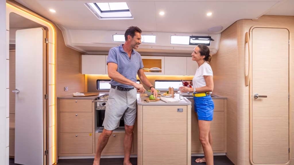 Galley in sailing yacht Dufour 41 (Moorings 41.3) for charter in Tortola in British Virgin Islands in Caribbean