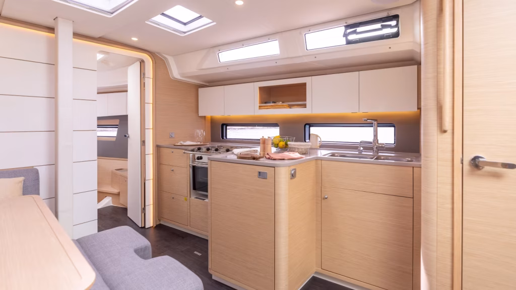 Galley in sailing yacht Dufour 41 (Moorings 41.3) for charter in Tortola in British Virgin Islands in Caribbean