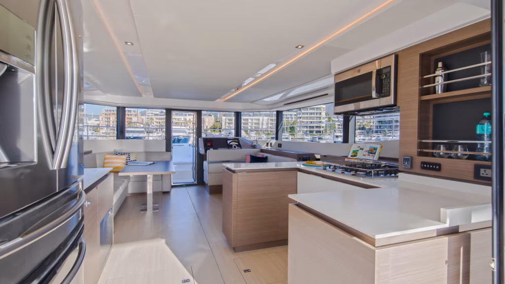 Galley in power catamaran Leopard 53 PC for charter in Tortola in British Virgin Islands in Caribbean