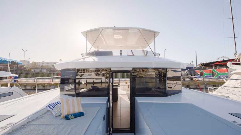 Sunbathing deck of power catamaran Leopard 53 PC for charter in Tortola in British Virgin Islands in Caribbean